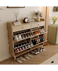gaomon Rattan Shoe Cabinet Storage for Entryway, Shoe Organizer Cabinet with 4 Flip Drawers and 2 Slide Drawers, Hidden Shoe Storage Free Standing