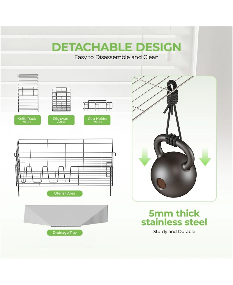 Sugift 2-Tier Detachable Stainless Steel Dish Drying Rack with Cutlery Box and Cup Holder