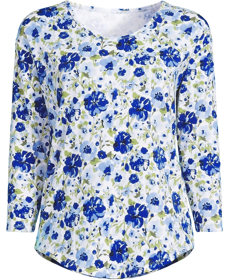 Lands' End Women's 3/4 Sleeve Lightweight Jersey Shirttail Tee
