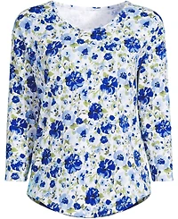 Lands' End Women's 3/4 Sleeve Lightweight Jersey Shirttail Tee