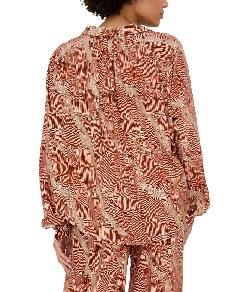 Raffya Women's Ginger Button Down Tiger Print Shirt