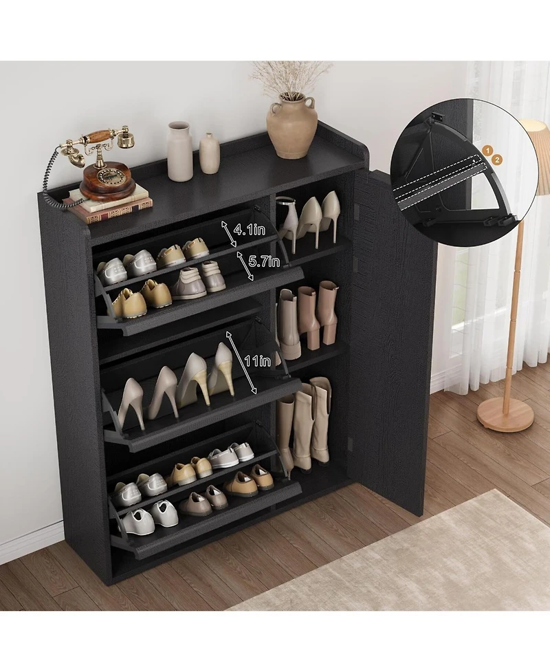gaomon Freestanding Wooden Shoe Cabinet with 3 Flip Drawers and Side Door