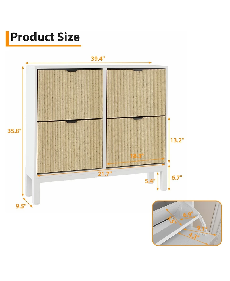 gaomon Modern Fluted 4-Flip-Drawer Shoe Cabinet, Narrow Freestanding Hidden Entryway Storage