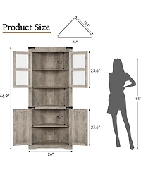 gaomon 67inch Tall Corner Storage Cabinet with Lights Farmhouse Corner Hutch Display Cabinet with Glass Doors