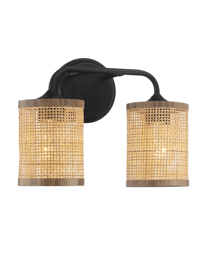 Busdays Quell Double Light Vanity With Natural Rattan Shade Wall Lamp