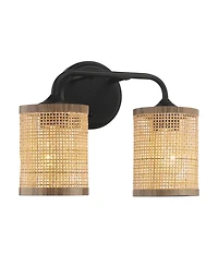 Busdays Quell Double Light Vanity With Natural Rattan Shade Wall Lamp