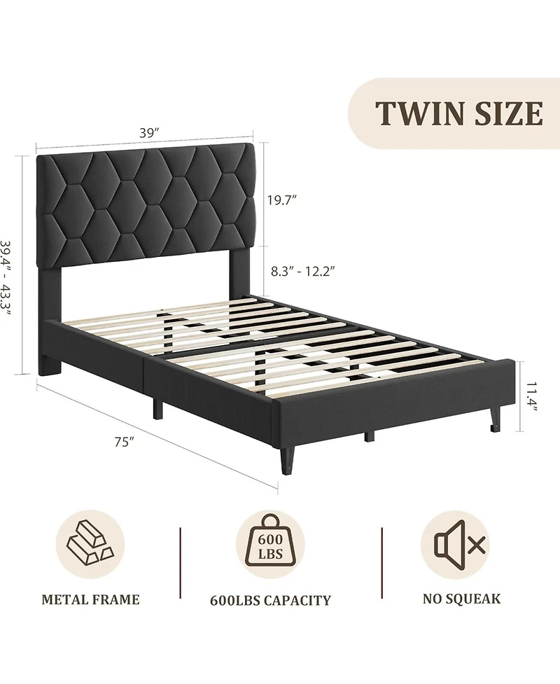 gaomon Twin Size Platform Bed Frame with Adjustable Upholstered Headboard, Wooden Slats Support, Modern Style, Easy Assembly