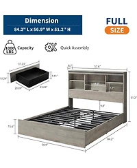 gaomon Full Bed Frame with Storage Headboard & 4 Drawers, Wood Platform Bed with Charging Station, No Box Spring