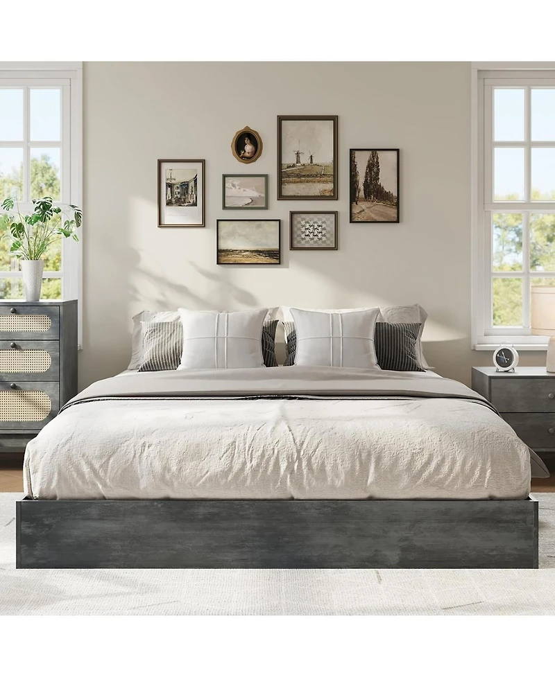 gaomon King Platform Bed Frame Wood Slat Support No Box Spring Needed Easy Assembly