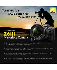 Nikon Z6III Mirrorless Camera with Nikkor Z 24-70mm f/4 S Lens, Bundle with Ftz II Adapter