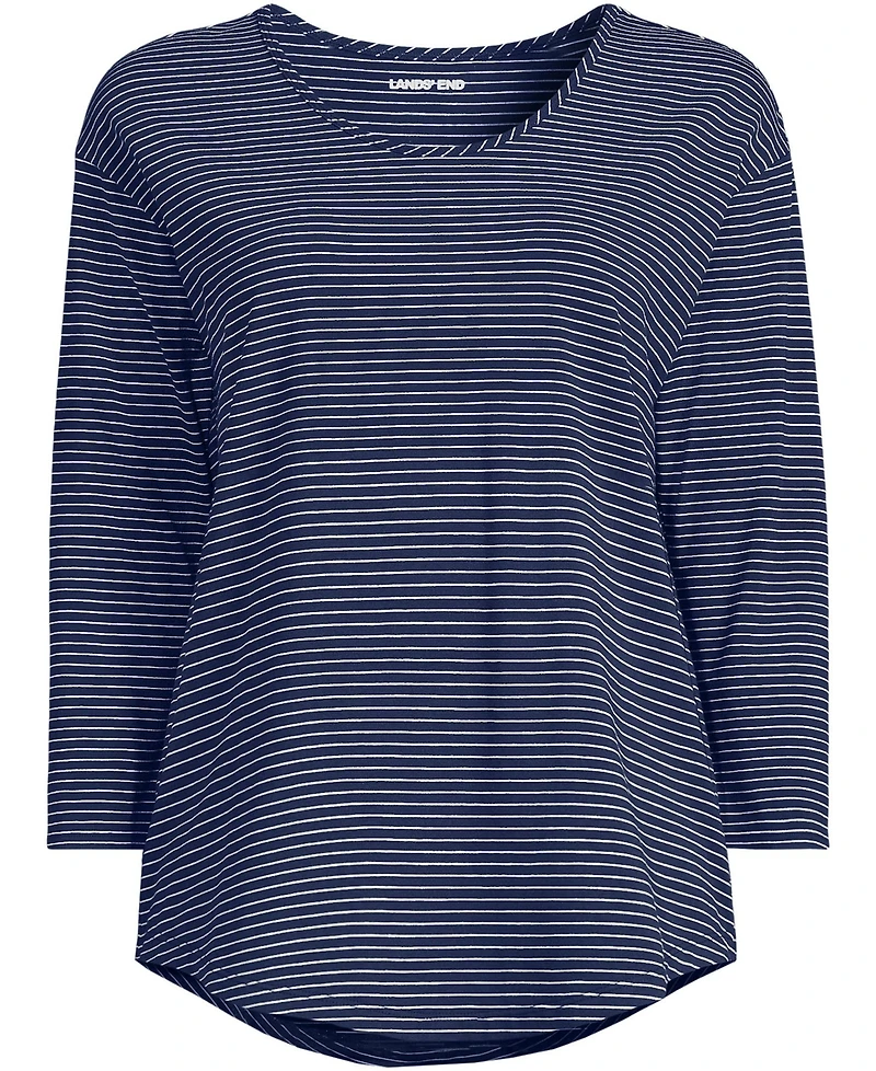Lands' End Women's Petite 3/4 Sleeve Lightweight Jersey Shirttail Tee