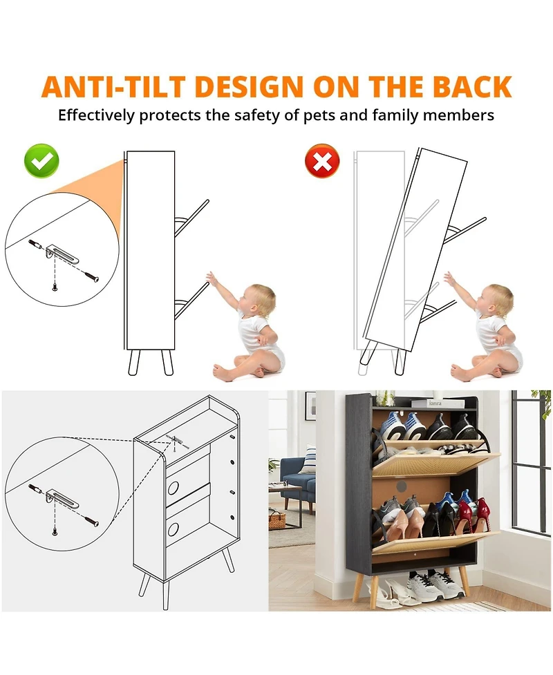 gaomon Ventilated Odor-Resistant Mdf Shoe Cabinet