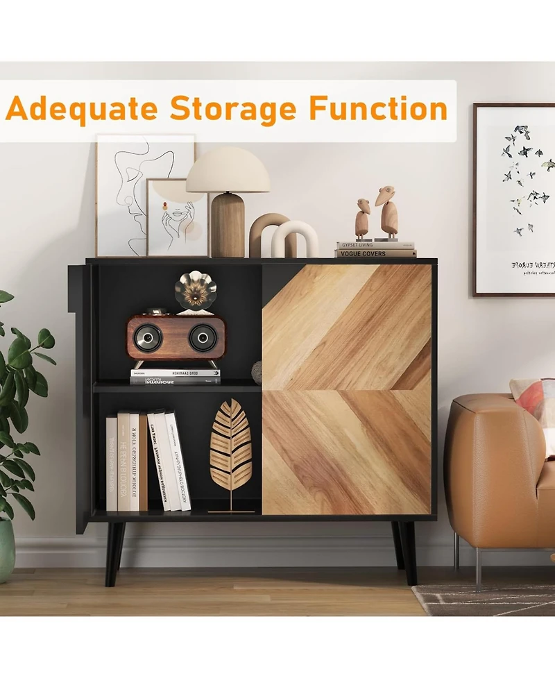 gaomon 31 Point 5 Inch Storage Cabinet with Shelf and Doors Heavy Duty Woodgrain Finish for Dining Room Living Room and Entryway Grain