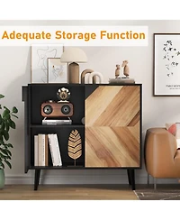 gaomon 31 Point 5 Inch Storage Cabinet with Shelf and Doors Heavy Duty Woodgrain Finish for Dining Room Living Room and Entryway Grain