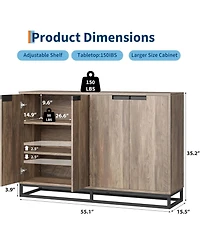 gaomon 55 Inch Buffet Storage Cabinet with Four Doors Adjustable Shelves and Metal Handles Modern Farmhouse Style