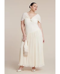 Eloquii Women's Twist Detail Pleated Chiffon Dress