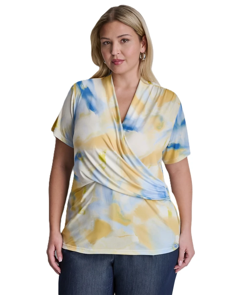 Dkny Plus V-Neck Short-Sleeve Wrap Top