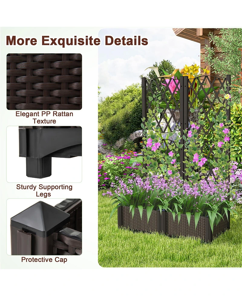 Gymax 2PCS Raised Garden Bed w/Trellis Planter Box for Climbing Plants 32'' x 16'' x 48''