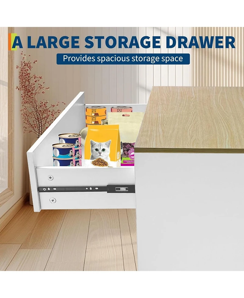 gaomon Hidden Cat Litter Box Enclosure Furniture, 31.5" Wooden Dog Proof Cat Litter Box Enclosure Cabinet with Drawer and 2 Sisal Doors