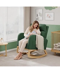 gaomon Corduroy Rocking Chair, Modern Nursery Glider with Side Pockets & Pillow, Living Room, Bedroom