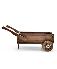 Costway Decorative Wagon Cart Plant Flower Pot Stand Wooden Raised Garden Planter Box