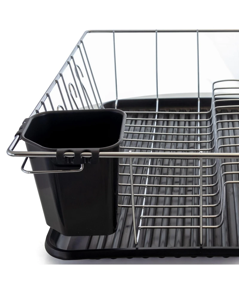 Megachef 16 Inch Chrome Plated and Plastic Counter Top Drying Dish Rack in Black