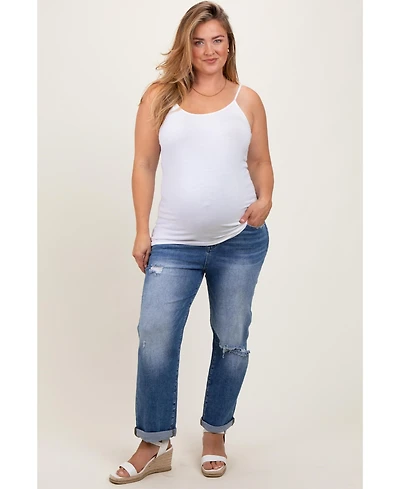 Pinkblush Plus Size Rolled Hem Distressed Straight Leg Jeans