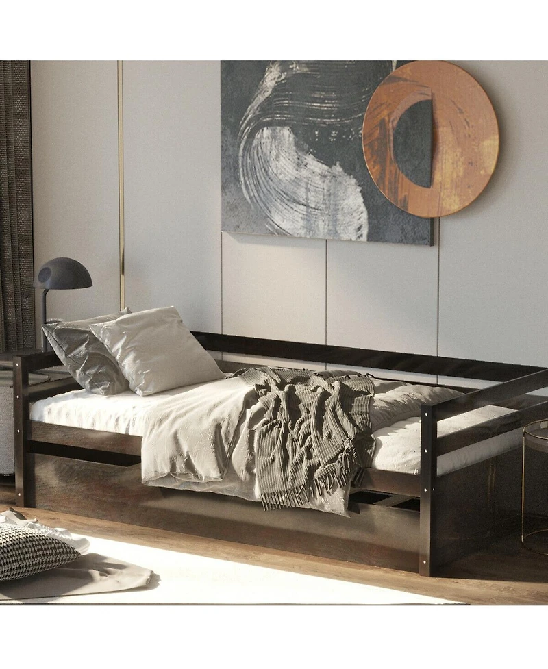 Sugift Wooden Slat Trundle Platform Bed