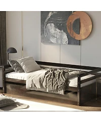 Sugift Wooden Slat Trundle Platform Bed