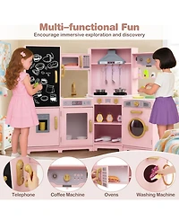 Sugift Corner Wooden Play Kitchen with Lights and Sounds Large Pretend Play Kitchen Set