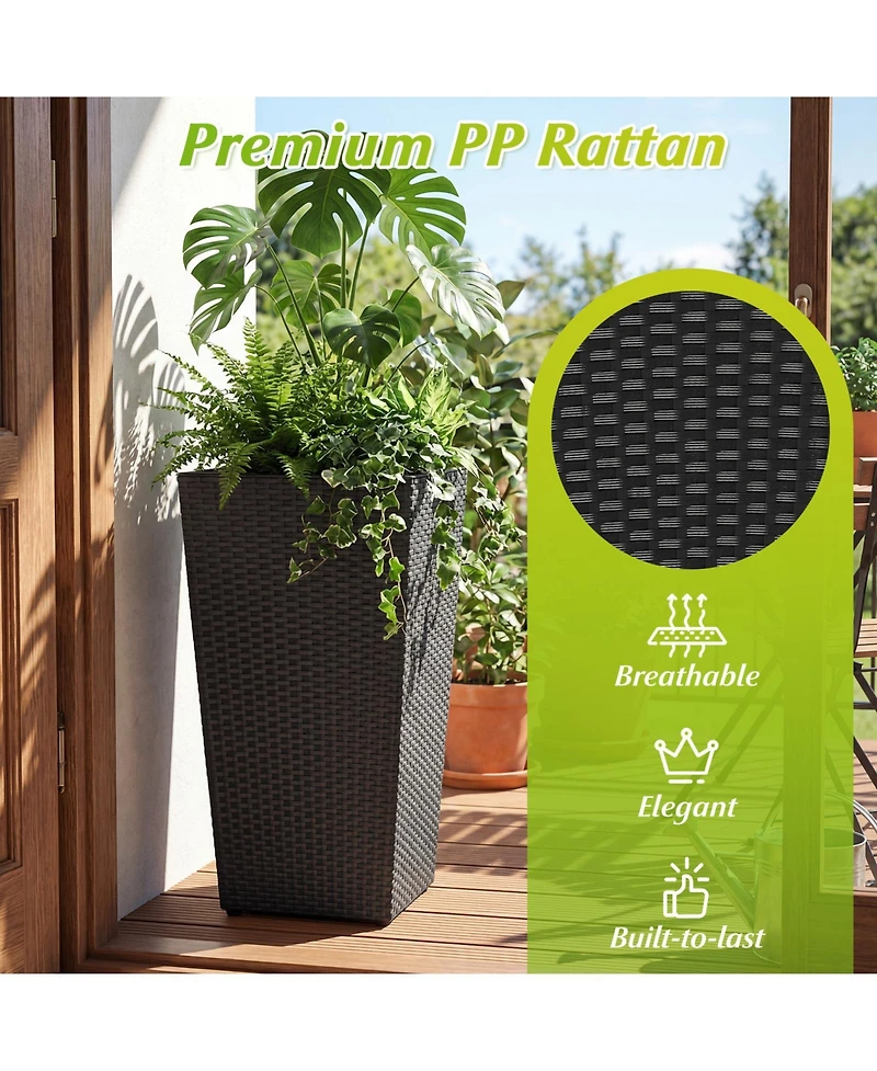 Three Piece Wicker Planters with Inner Plastic Flower Pots