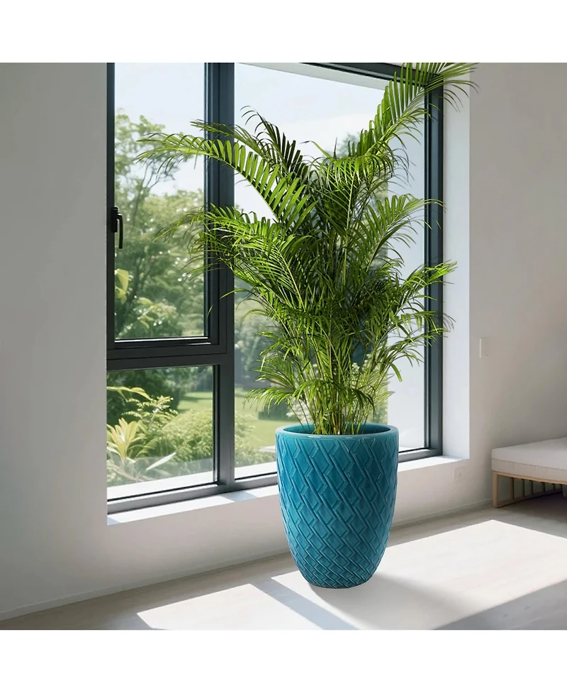 Large 17-Inch Handmade Ceramic Planter Pot,Breathable Teal Outdoor & Indoor Plant Pot for Fiddle Leaf Fig, Monstera, Trees