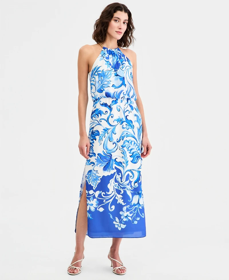 Adrianna Papell Women's Printed Halter Blouson Midi Dress
