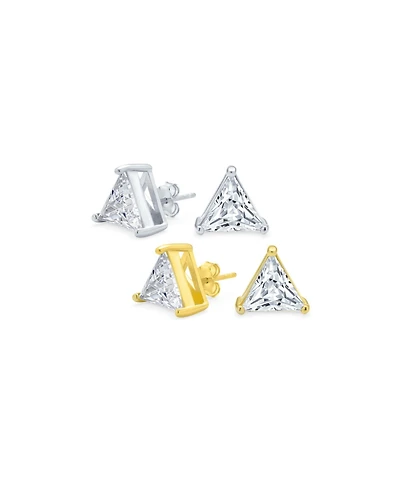 Bling Jewelry Set of 2 Triangle Clear Cubic Zirconia Stud Earrings Gold Plated Sterling Silver
