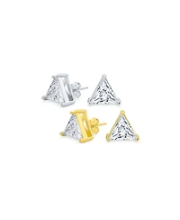 Bling Jewelry Set of 2 Triangle Clear Cubic Zirconia Stud Earrings Gold Plated Sterling Silver