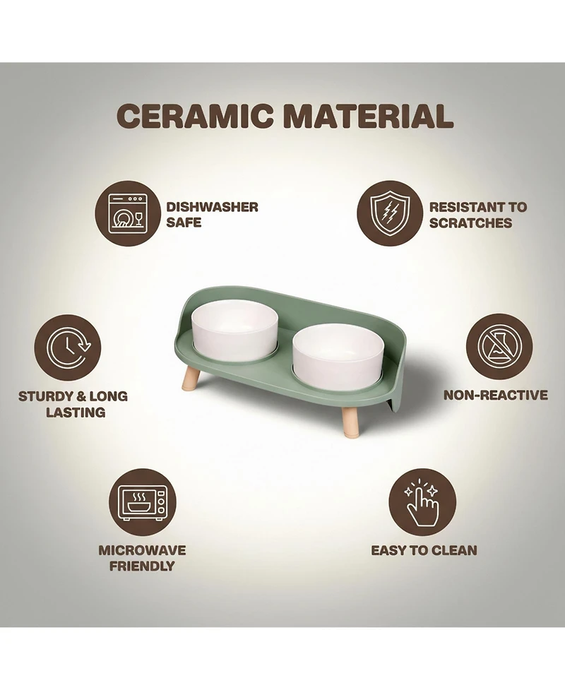 Aronkl Elevated Ceramic Dog & Cat Food Water Bowl Set Spill Proof Non Slip Mess Free Dishwasher Safe