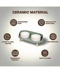 Aronkl Elevated Ceramic Dog & Cat Food Water Bowl Set Spill Proof Non Slip Mess Free Dishwasher Safe