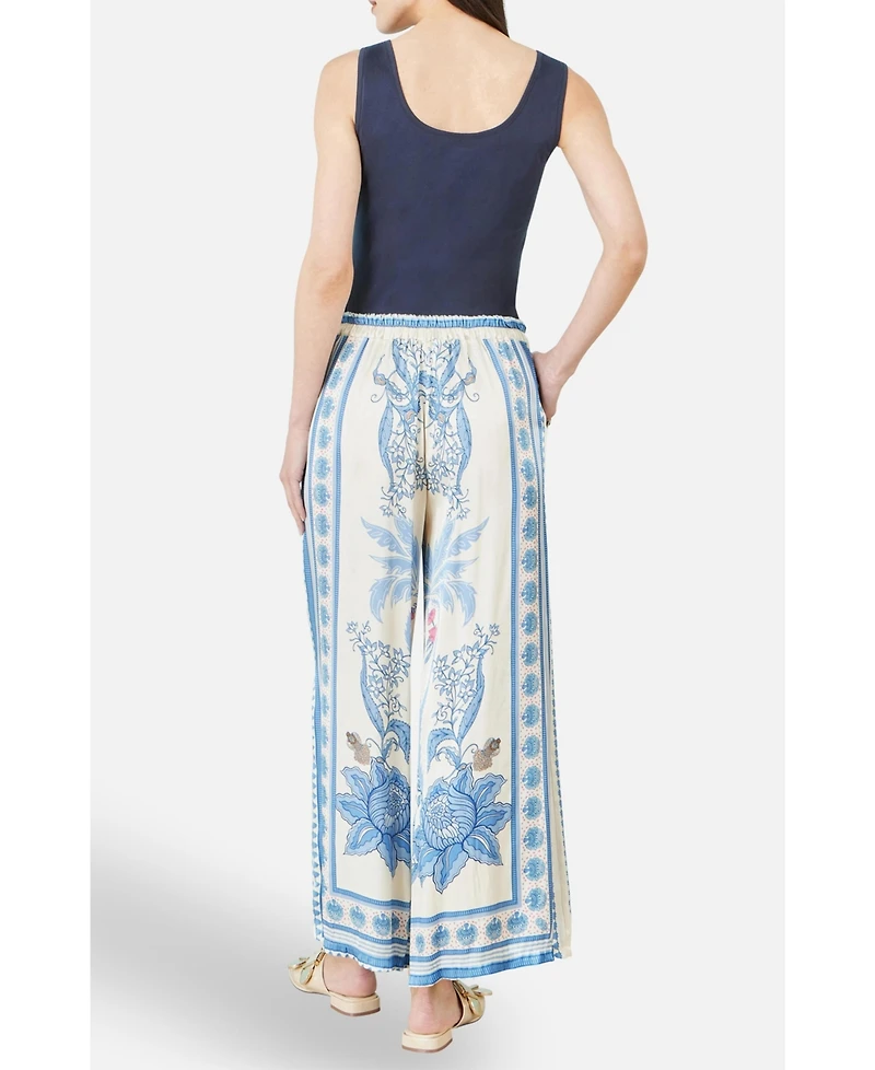 Yumi Women's Satin Print Placement Relaxed Trousers