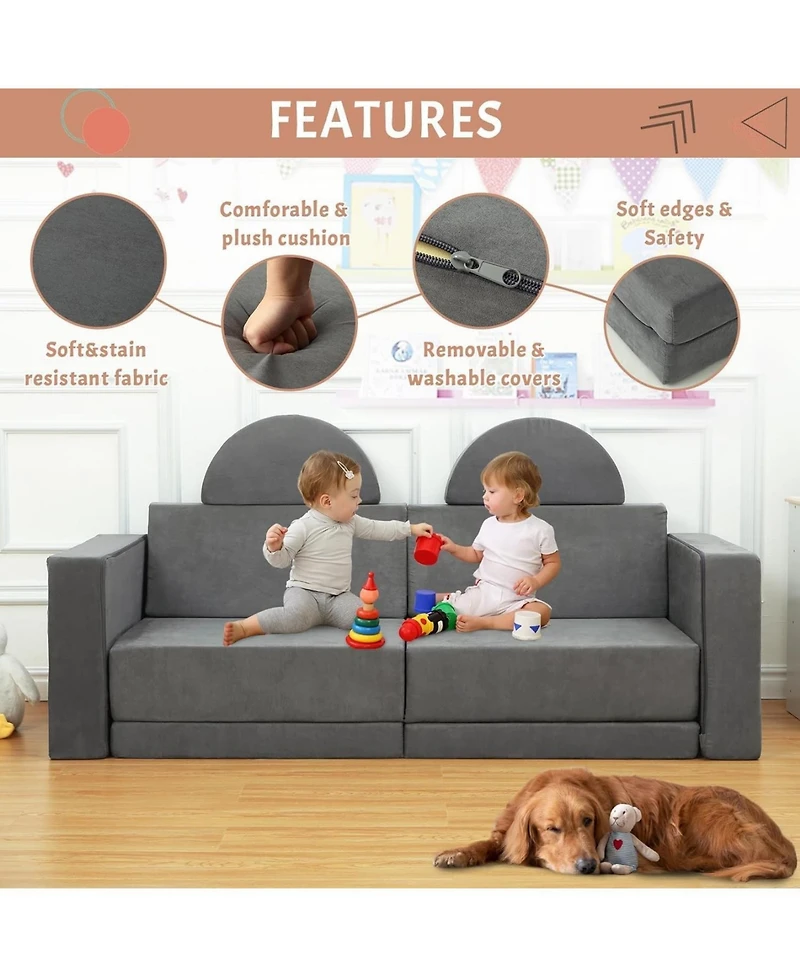 gaomon 8 Piece Soft Modular Kids Play Couch for Boys and Girls, Child Sectional Fort Building Sofa for Toddlers Playroom Nursery