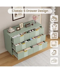 gaomon Fluted 6-Drawer Dresser, 39.4" Wide Modern Wooden Chest with Metal Handles, Wide Storage Organizer for Bedroom, Living Room, Hallway