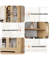 gaomon Tall Kitchen Pantry Cabinet Modern Display with 4 Arched Glass Doors and Adjustable Shelves, Versatile Cupboard Organizers for