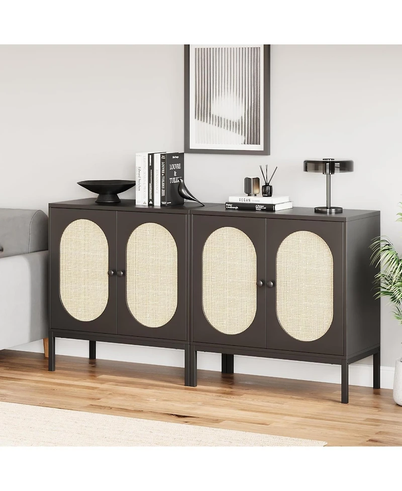 gaomon Set of 2 Buffet Cabinets with Fluted Glass Doors, Modern Accent Storage Sideboard, 31.5" Console Cabinet for Dining Room, Living Room, Entryway