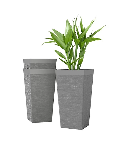 Outsunny 22.8 Inch Tall Planters, Set of 3 Plastic Flower Pots,