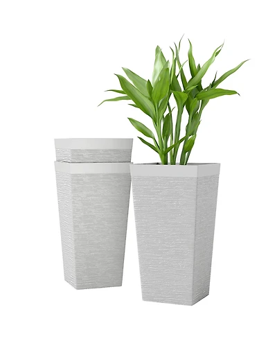 Outsunny 22.8 Inch Tall Planters, Set of 3 Plastic Flower Pots,