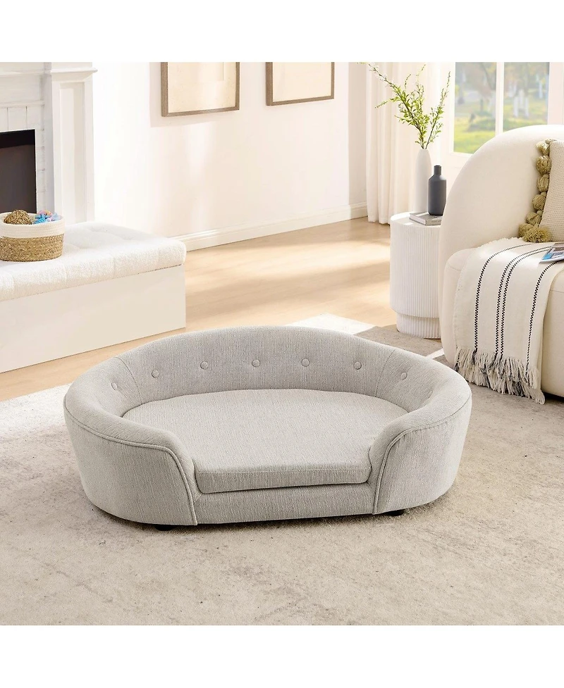 6thdruple Oversized Oval Dog Sofa Bed with Tufted Backrest