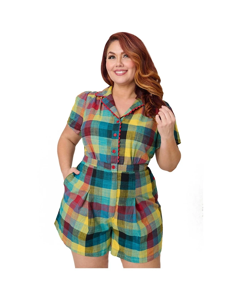 Unique Vintage Women's Plus Button Front Romper
