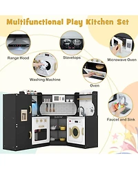 Corner Play Kitchen Toddler Playset with Range Hood, Ice Maker, Microwave