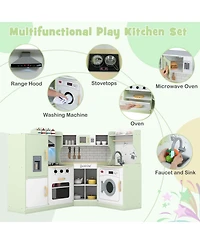 Corner Play Kitchen Toddler Playset with Range Hood, Ice Maker, Microwave