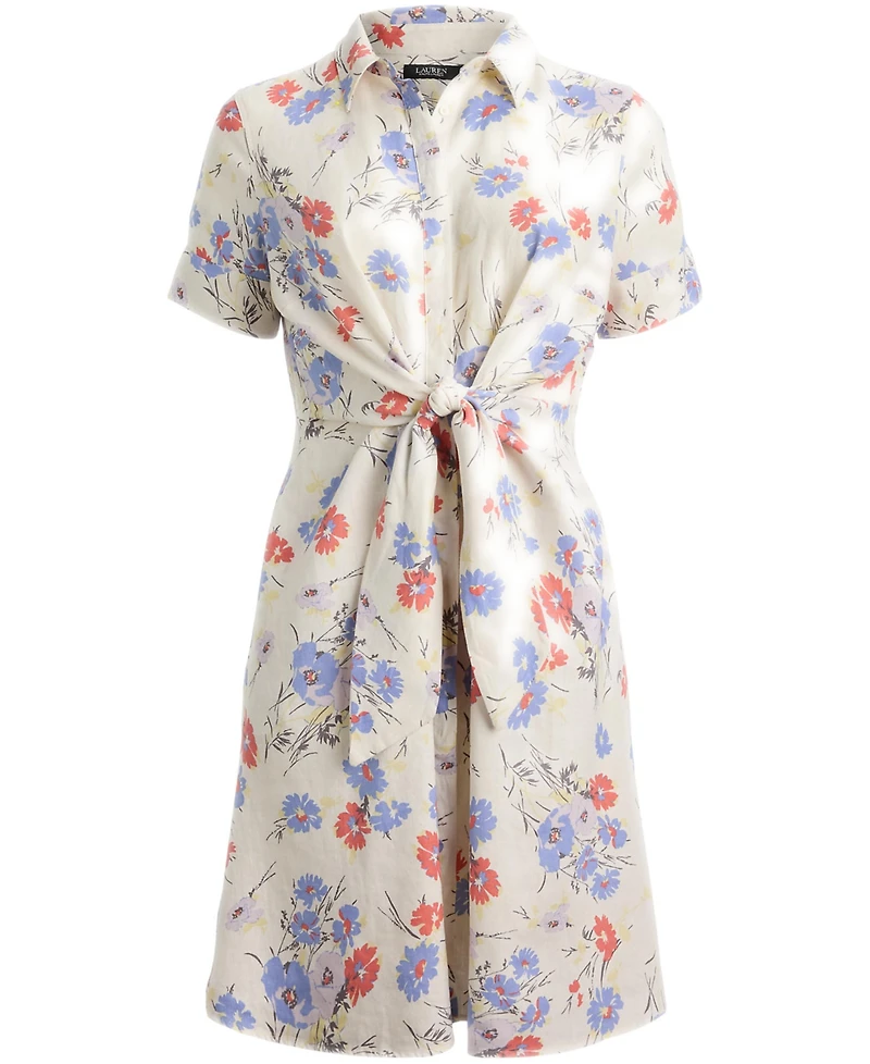 Lauren Ralph Plus Floral Tie-Front Collared Shirtdress