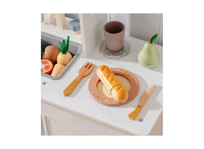 Robotime Wooden Play Food 4-in-1 Cutting Set Pretend Play Toy Food for Play Kitchen with Shopping Bag Kids Kitchen Accessories for Boys Girls